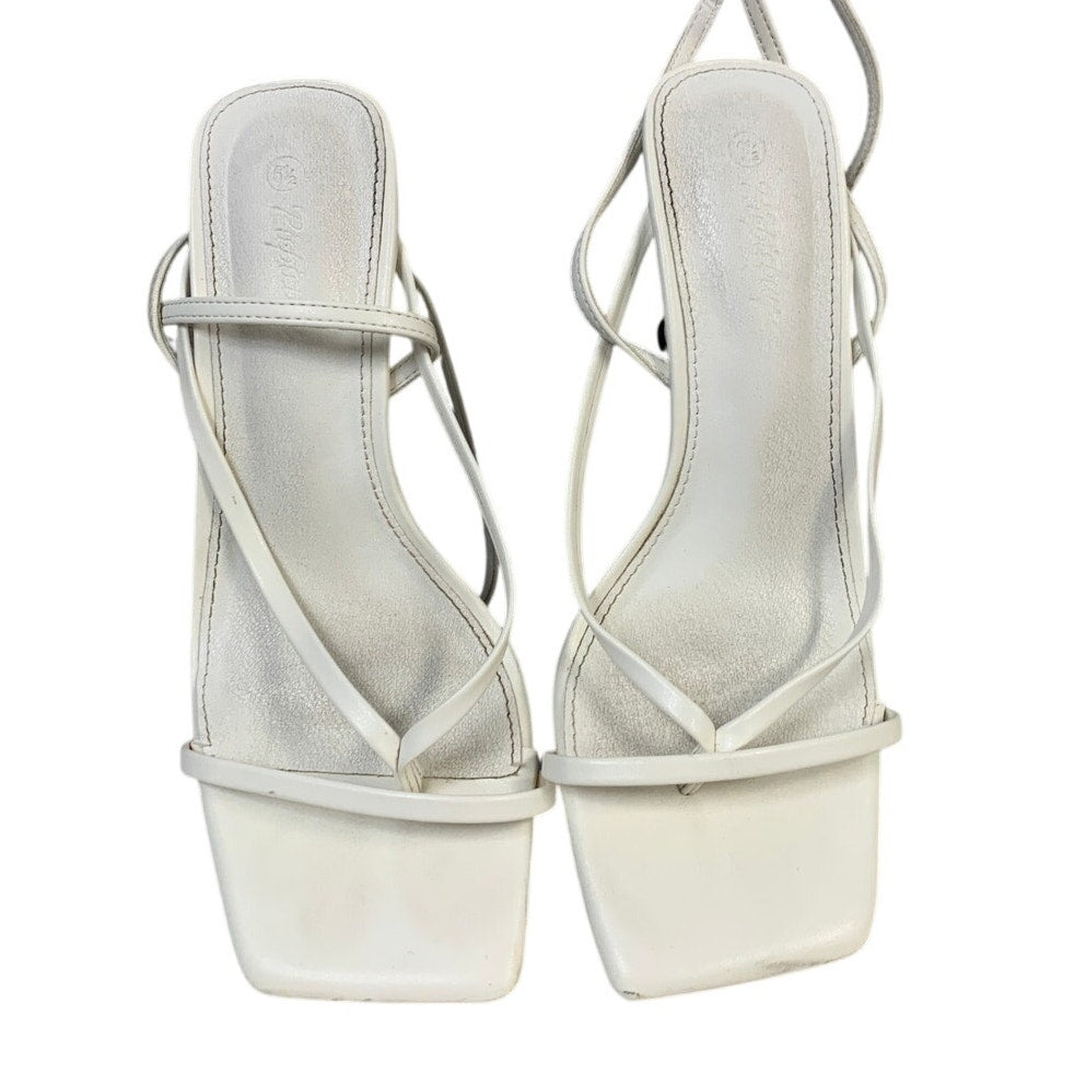 PiePieBuy Womens Size 6.5 White 3" Heel Open Square Toe Ankle Strap Shoes