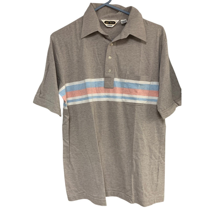 Lot of 2 Vintage Mister Man Sea Isle Mens Large Striped Short Sleeve Polo Shirts