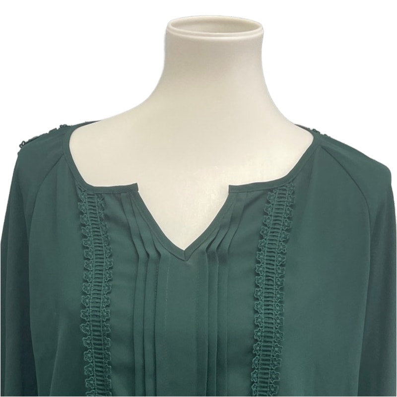 41 Hawthorne Womens Large Green Sheer Long Sleeve Lace Shoulder Striped Top