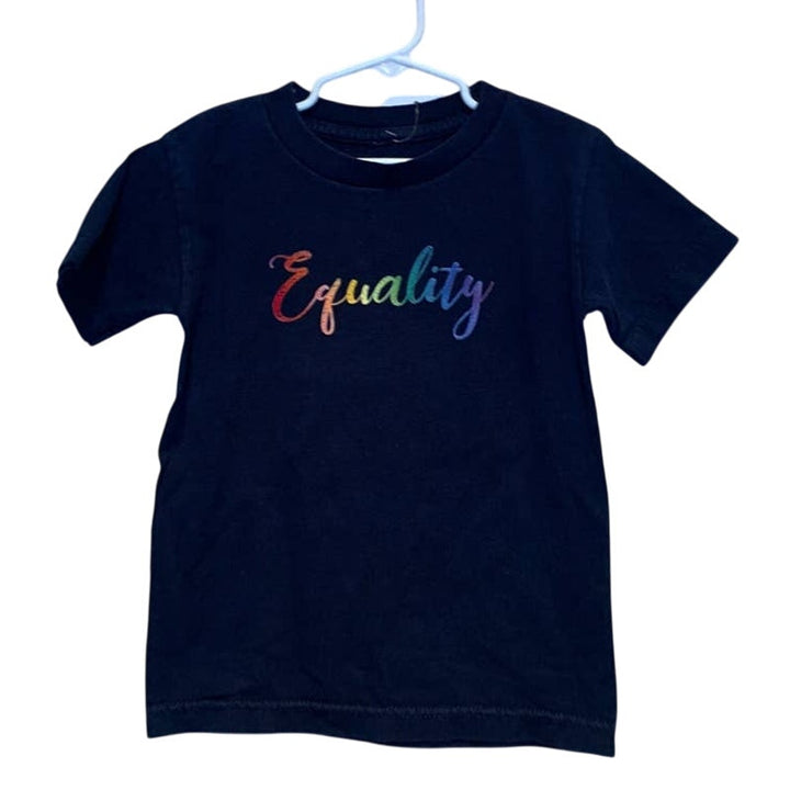 Handmade Upcycled Child 5T Rainbow Equality Pride Cotton Blend Short Sleeve Tee