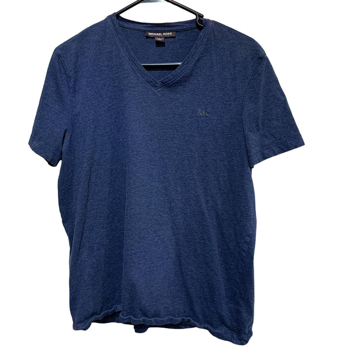 Michael Kors Medium Mens Navy Blue V-Neck Cotton Blend Short Sleeve Tee