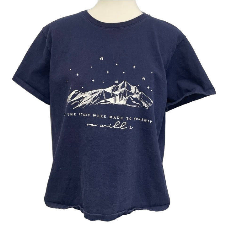 Hand Printed Upcycled Womens XL Stars Were Made for Worship Short Sleeve Tee
