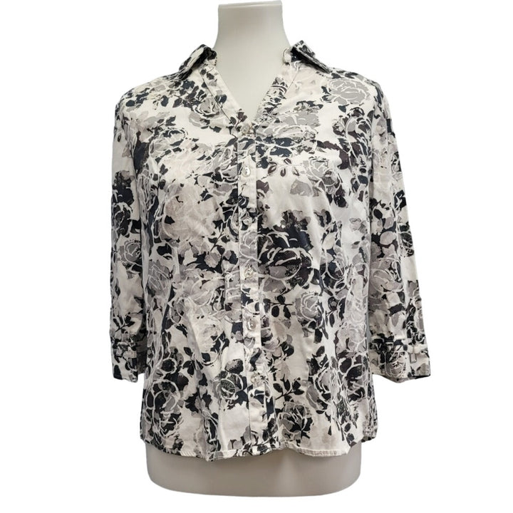 212 Collection Womens Medium Stretch Cotton Floral Long Sleeve Button Up Shirt