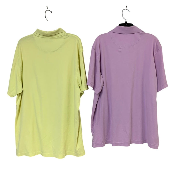 Lot of 2 Tasso Elba Mens XL 100% Cotton Yellow Purple Short Sleeve Polo Shirts