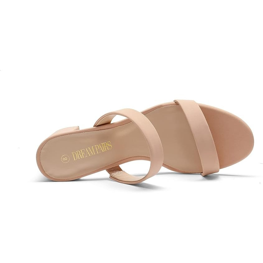 Dream Pairs Womens Size 8.5 Tan Open Toe Slide On 2.5" Block Heel Sandal Shoes