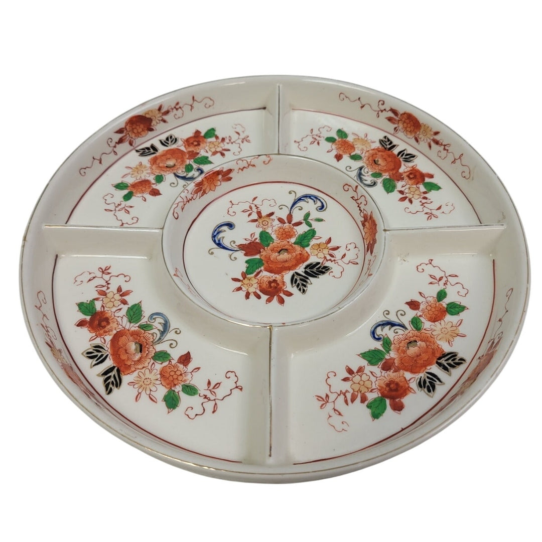 Vintage Japan Hand-Painted Floral Divided Fine China Plate, 10-Inch