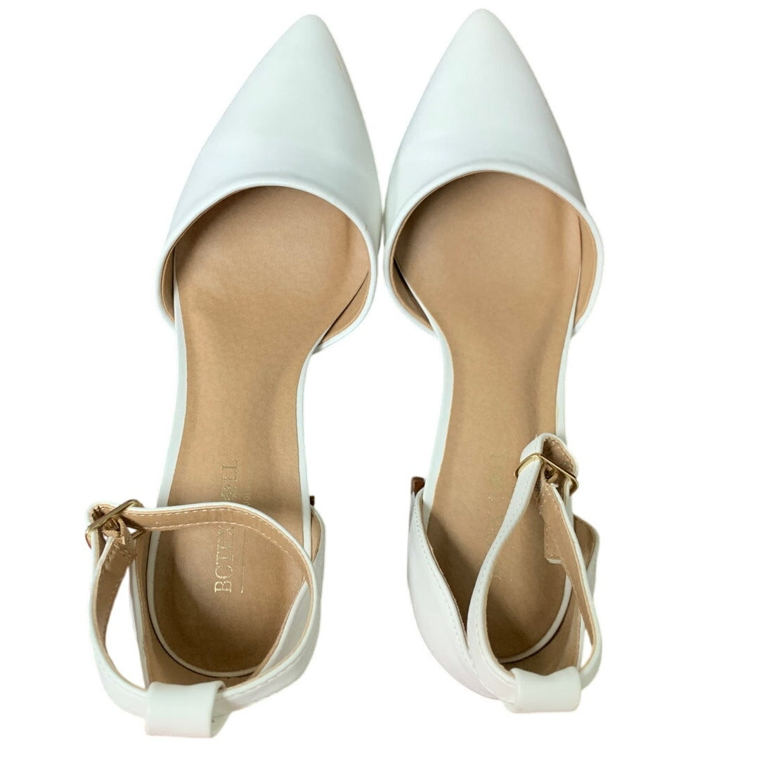 BTEX Coll Womens 7 White Closed Pointed Toe 2.25" Chunky Heel Ankle Strap Shoes