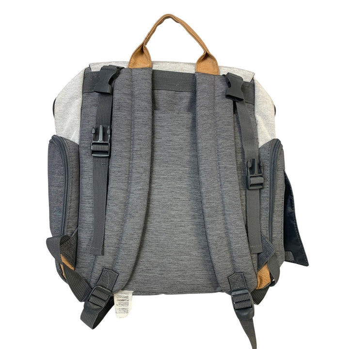 Eddie Bauer Heathered Gray Multi Pocket Zip Up Magnet Latch Back Diaper Bag