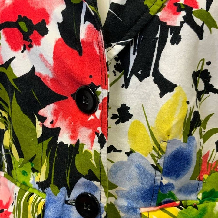 Elementz Medium Long Sleeve Cotton Blend Colorful Floral on Black Blazer Jacket