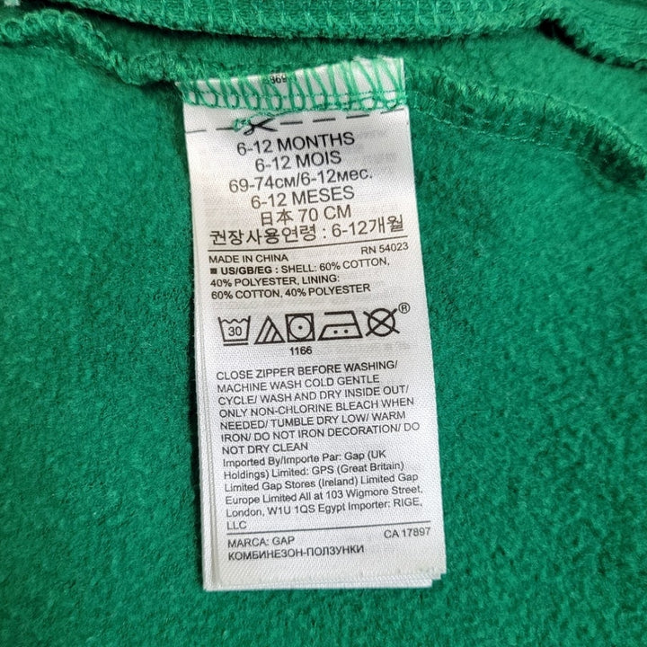 Baby Gap 6-12 Months Zip Front Sweatshirt Hoodie One Piece Sleeper