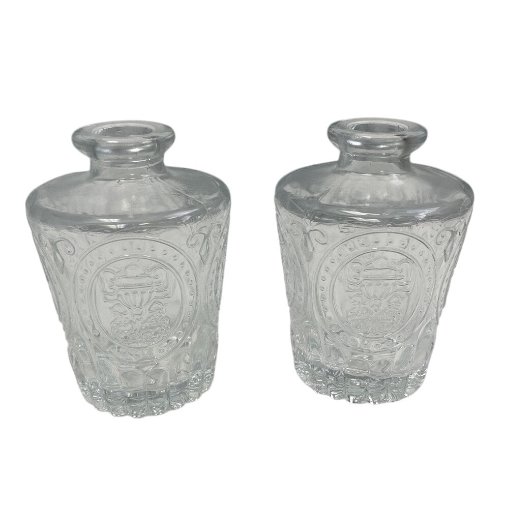 Lot of 6 New Clear Crystal Cut Glass Flower Bud Vase Set Round Squat Tall Bubble