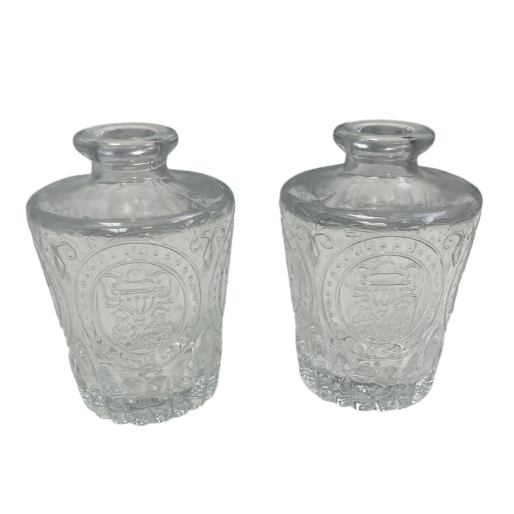 Lot of 6 New Clear Crystal Cut Glass Flower Bud Vase Set Round Squat Tall Bubble