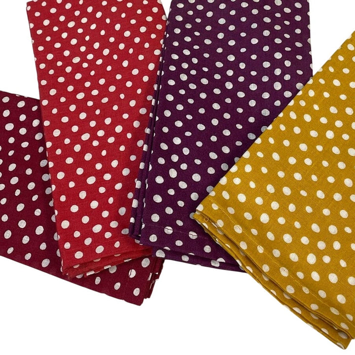 Set of 4 Polka Dot Purple Gold Red Orange Cloth Dinner Napkins Table Decor