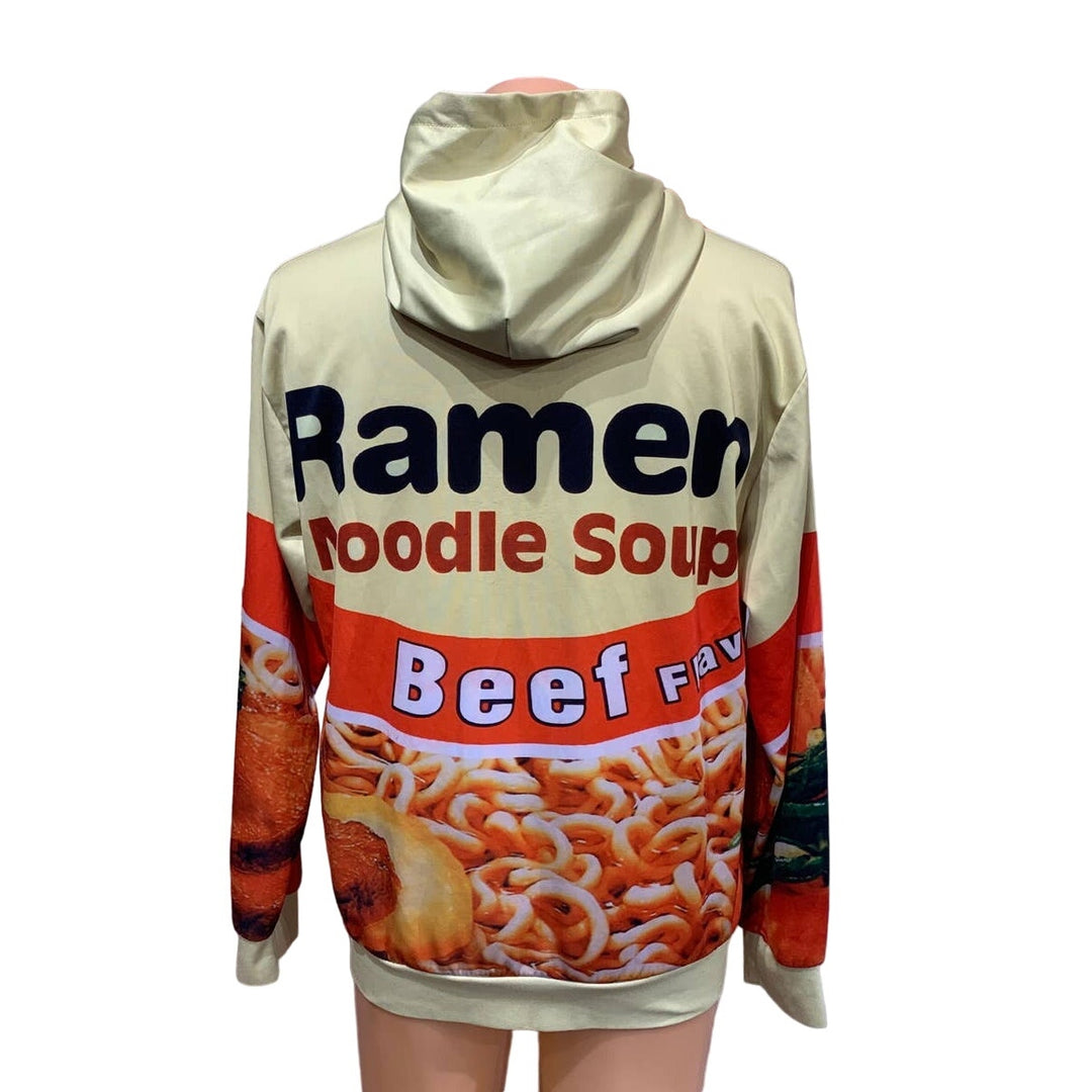 Ramen Noodle Soup Beef Flavor Mens Medium Polyester Blend Hoodie w Front Pockets