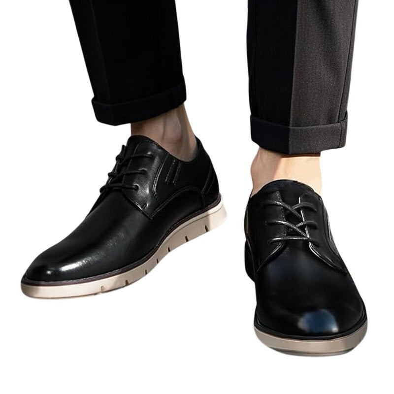 Jousen Mens 10 Black Faux Leather Lace Up Comfort Casual Non Slip Dress Shoes