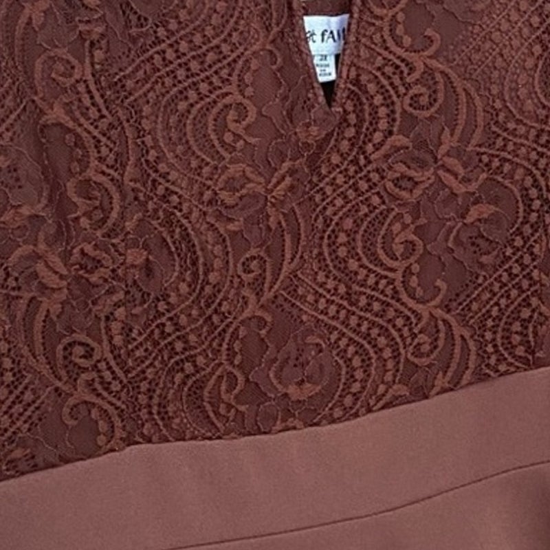 NWT New Almost Famous Womens 3X Deep Brown Floral Lace Thin Strap A Line Dress