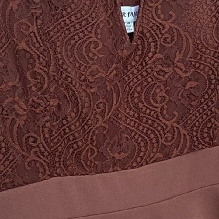 NWT New Almost Famous Womens 3X Deep Brown Floral Lace Thin Strap A Line Dress