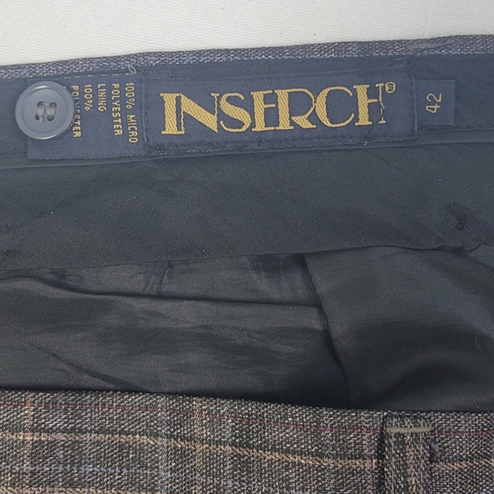 Inserch Mens 42X28 100% Polyester Plaid Flat Front Lined Hemmed Dress Pants