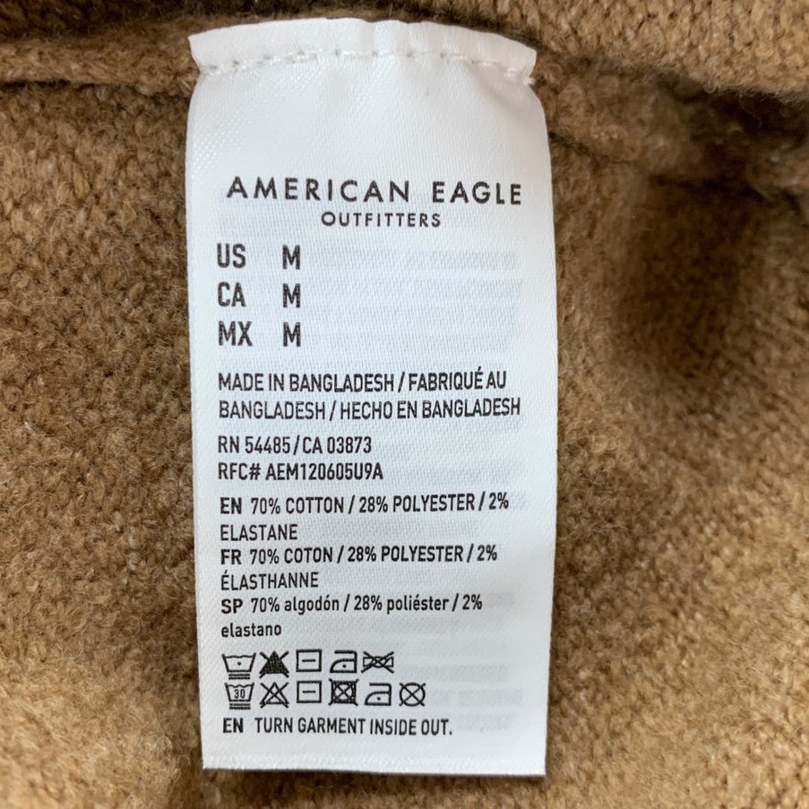 New American Eagle Womens Medium Camel Brown Long Sleeve Crew Neck Knit Sweater