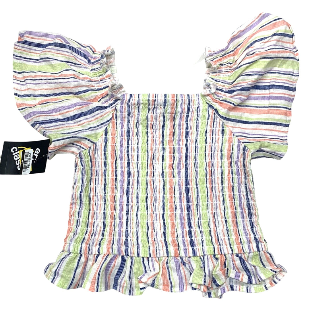 2 New Art Class Girls XL Smocked Stripe Ruffled Sleeve Stretchy Tops Blouses