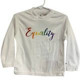 Hand Printed Upcycled Child XS Equality Rainbow Pride LGBTQ Long Sleeve Tee