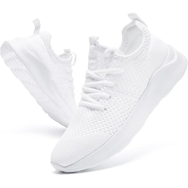New Women Size 8.5 White Breathable Mesh Lace Up Non Slip Walking Athletic Shoes