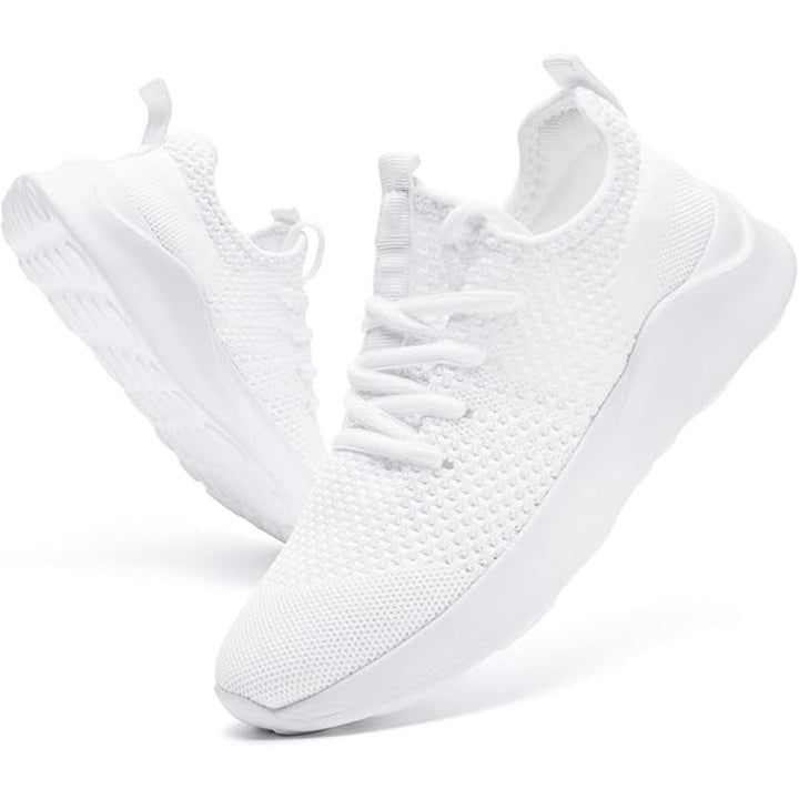 New Women Size 8.5 White Breathable Mesh Lace Up Non Slip Walking Athletic Shoes