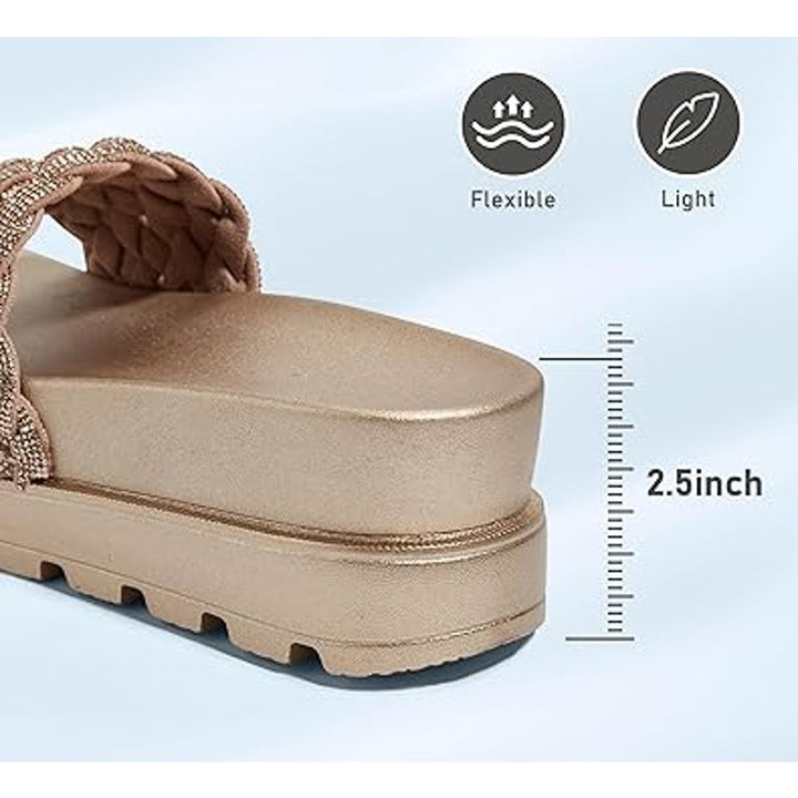 Lucky Step Womens Size 8 Rose Gold Woven Strap Slide On Platform Sandals Shoes
