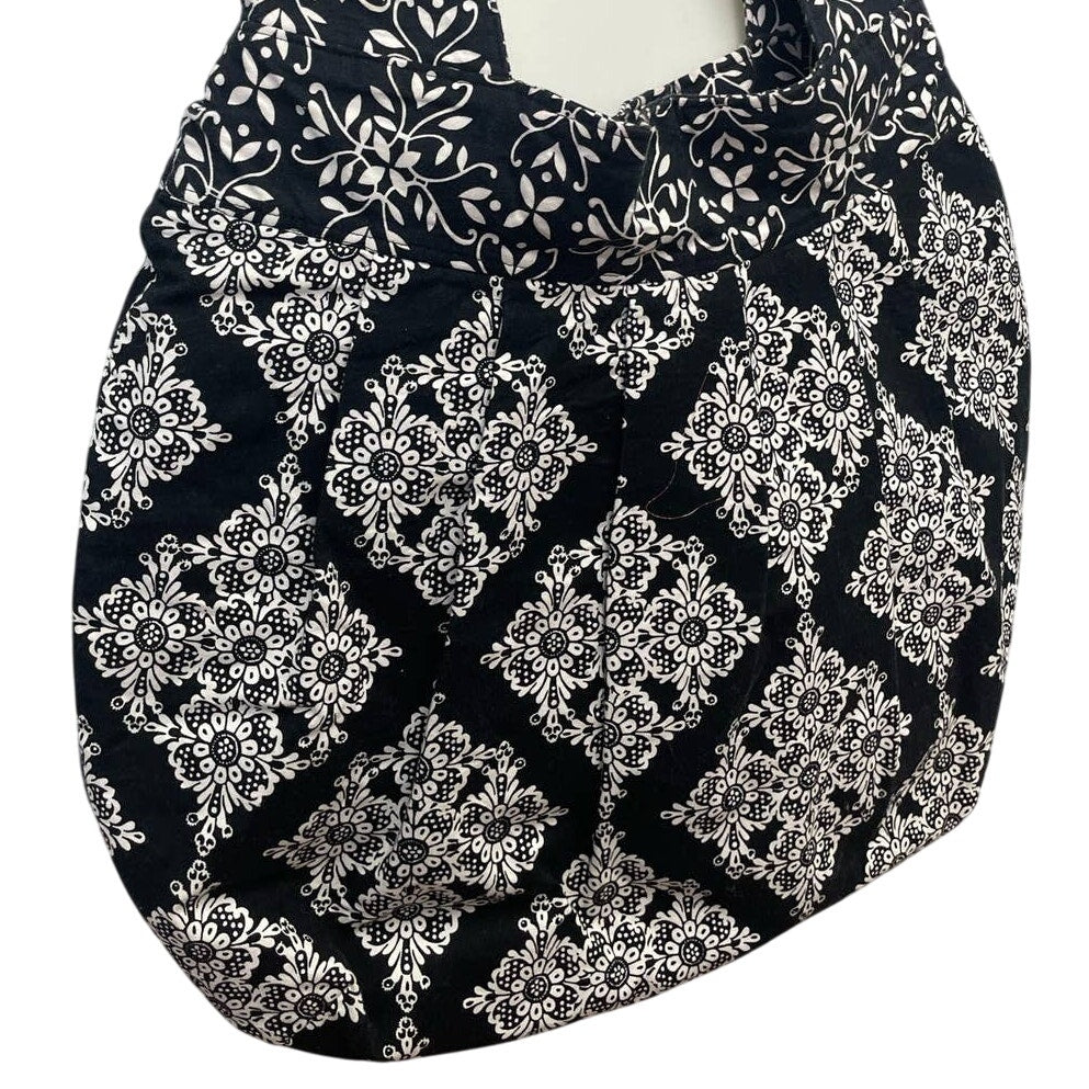 Handmade Clover Daisy Black White PolyCotton Satchel Handbag Purse Shoulder Bag