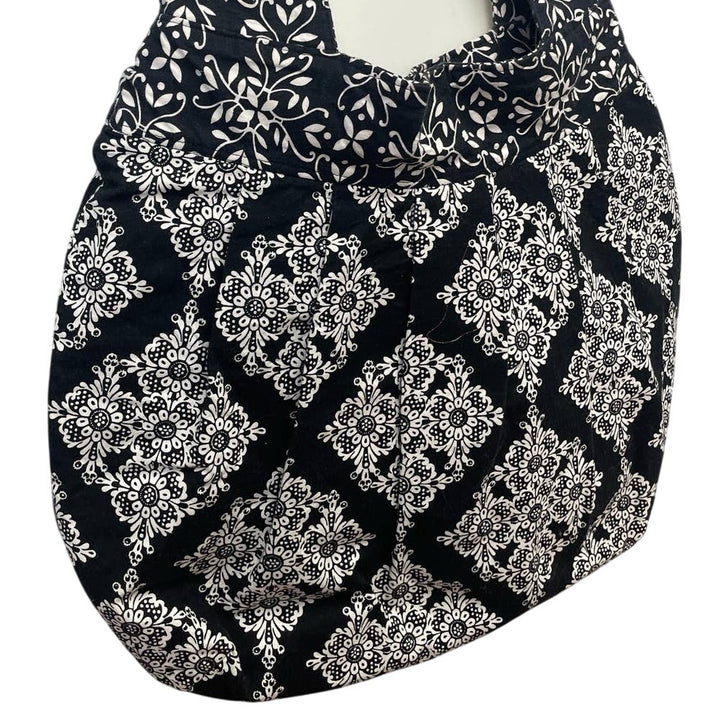 Handmade Clover Daisy Black White PolyCotton Satchel Handbag Purse Shoulder Bag