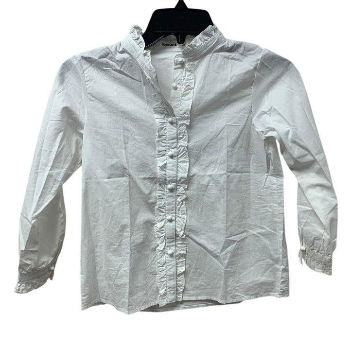 Solocote Girls Size 7/8Y Ruffled Collar Button Up Frilly Preppy White Shirt