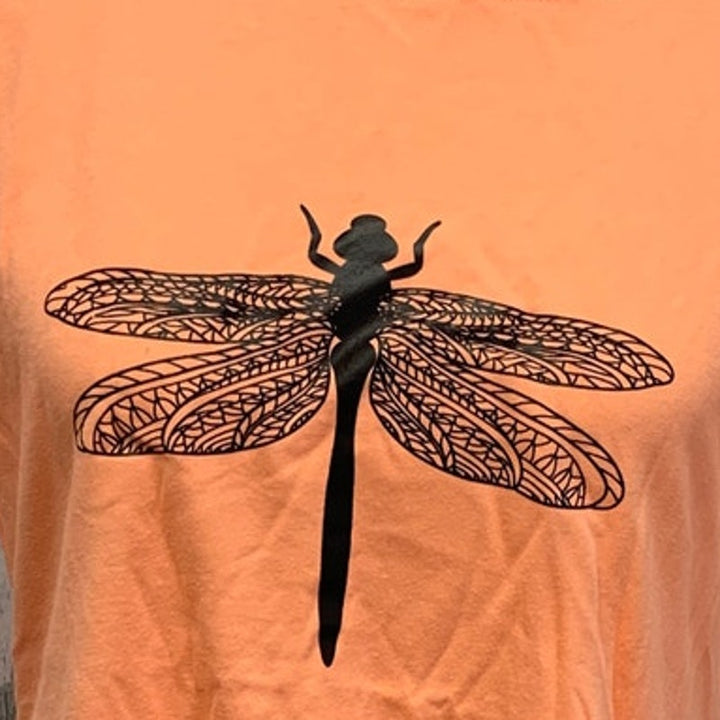 New Hand Printed Womens XL Dragonfly Short Sleeve Cotton Blend Tee Shirt