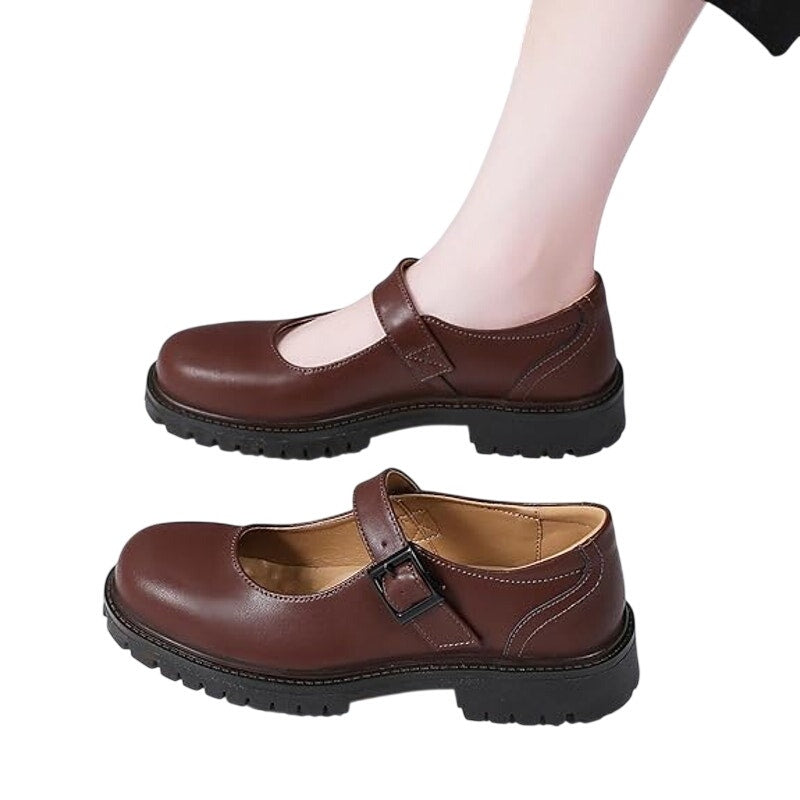 XMM Womens Size 8.5 Brown 1" Heel Mary Jane Closed Round Toe Buckle Strap Shoes