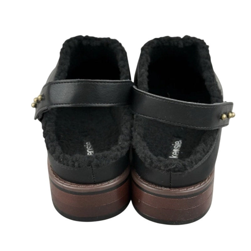 New In Box Kensie Womens Size 6.5 Black Faux Leather Wrylie Lined Clog Shoes