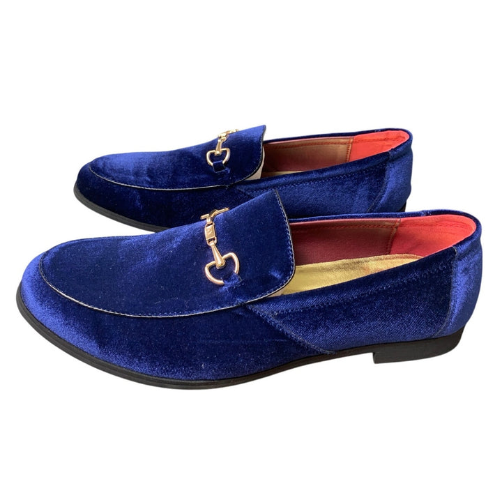 LCQL Mens Size 14 Blue Velvet Gold Accent Luxury Slide On Loafer Formal Shoes