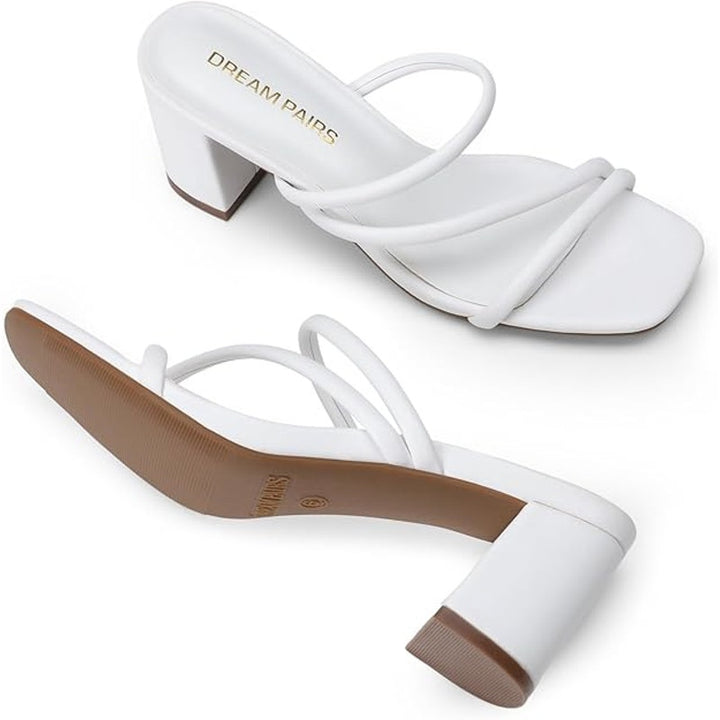 Dream Pairs Womens Size 7.5 White Faux Leather Strappy Slide On 3" Chunky Heels