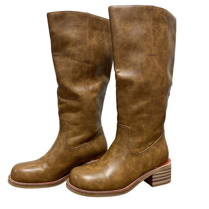 Vbdb Womens Size 6.5 Brown 2" Heel Knee High Boots Closed Round Toe Shoes