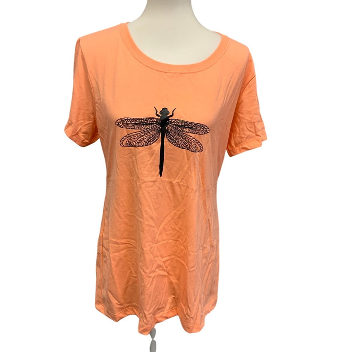 New Hand Printed Womens XL Dragonfly Short Sleeve Cotton Blend Tee Shirt