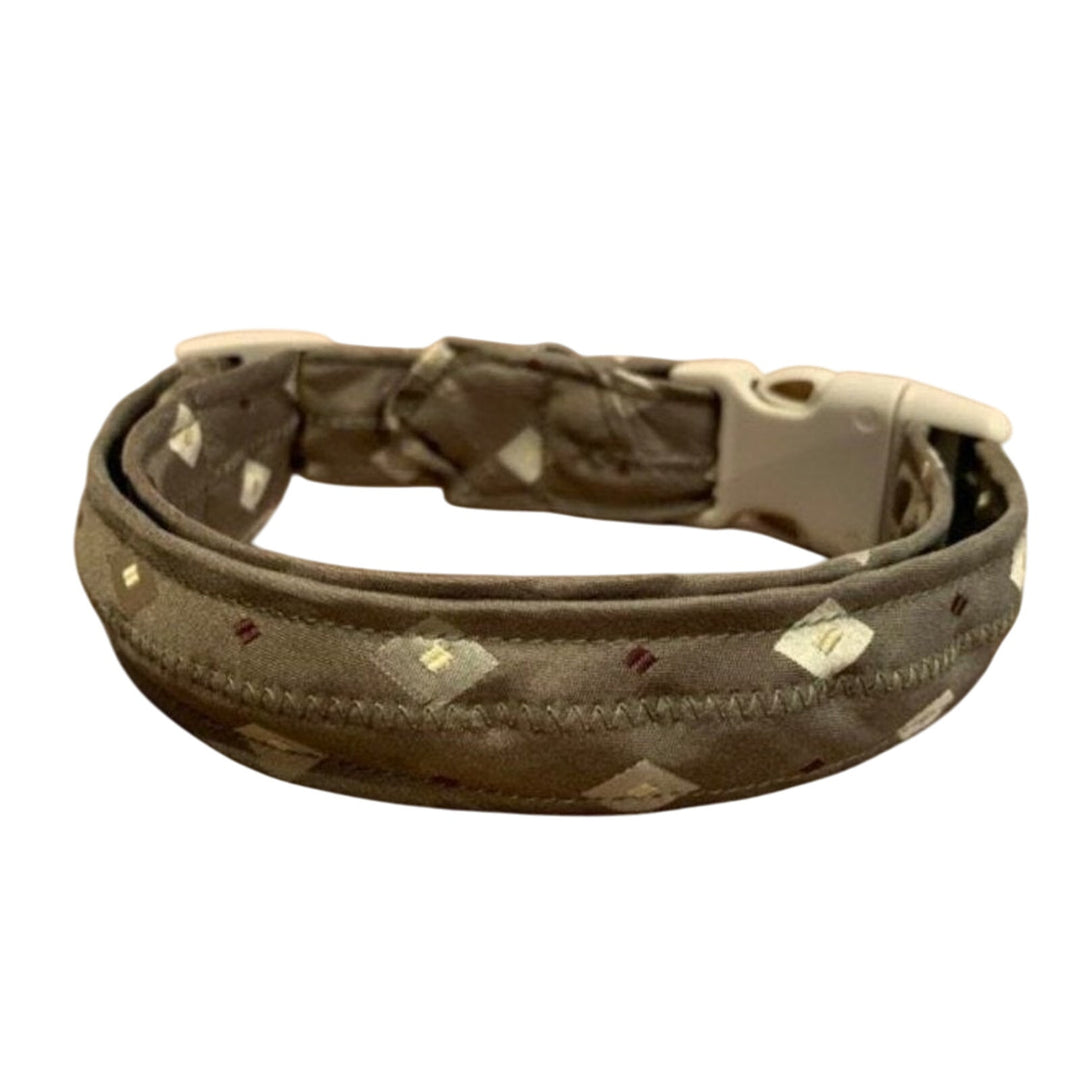 New Handmade Adjustable Upcycled Neck Tie Drab Diamond Dog Collar