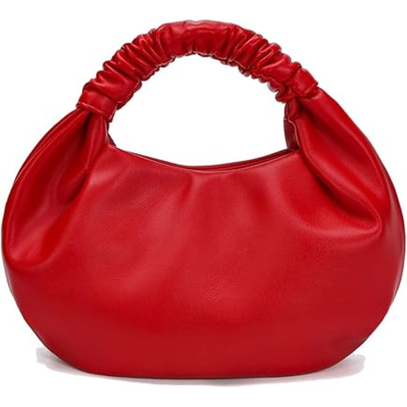 New Small Cute Red Mini Hobo Cloud Shaped Super Soft Faux Leather Clutch Purse