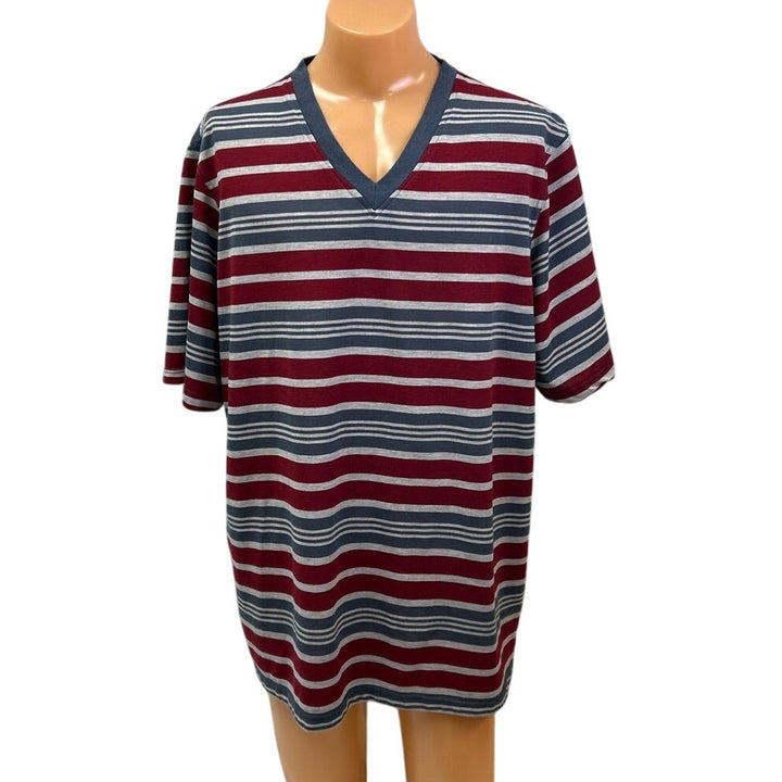 Swiss Cross Mens 3XL Multi Striped 100% Polyester V Neck Short Sleeve Tee Shirt