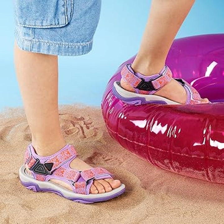 Dream Pairs Girl Size 5 Purple Orange Adjustable Hook Loop Athletic Sandal Shoes