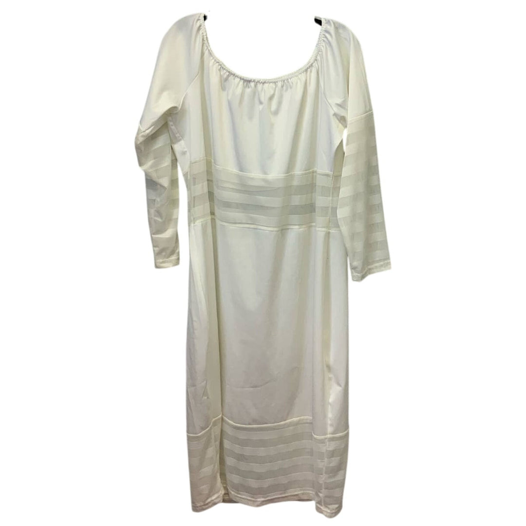 Unbranded 4X Elastic Scoop Neck White Sheer Stripe Long Sleeve Midi Dress