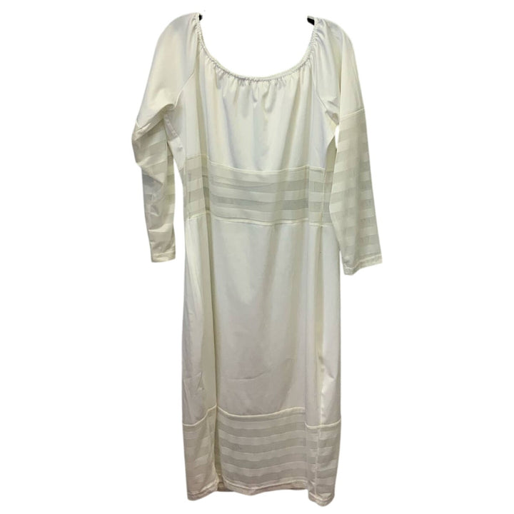 Unbranded 4X Elastic Scoop Neck White Sheer Stripe Long Sleeve Midi Dress