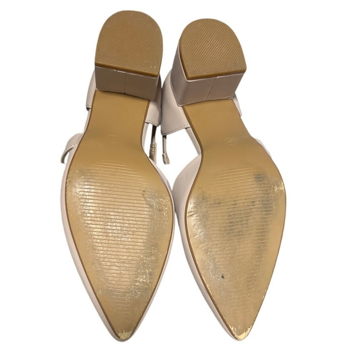 IDIFU Womens Size 6 Tan 2.5" Block Heel Closed Pointy Toe Cross Strap Shoes