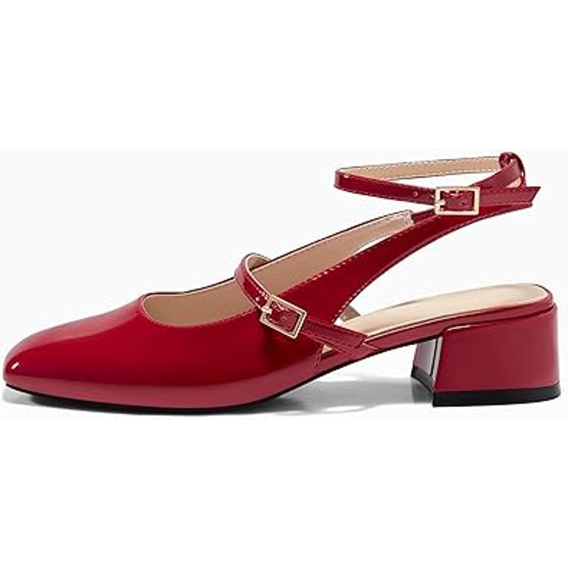 New Coutgo Womens Size 7.5 Shiny Red Mary Jane Chunky Low 1.5" Heels Shoes