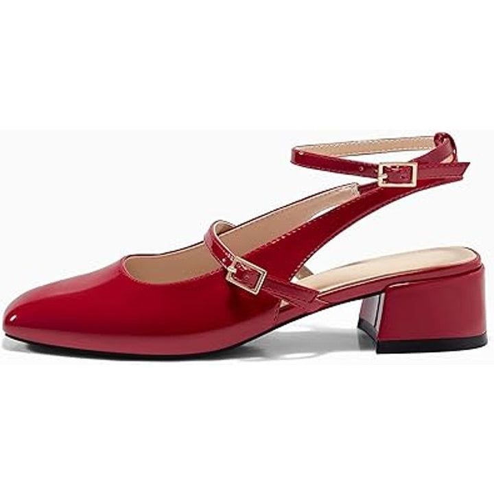 New Coutgo Womens Size 7.5 Shiny Red Mary Jane Chunky Low 1.5" Heels Shoes