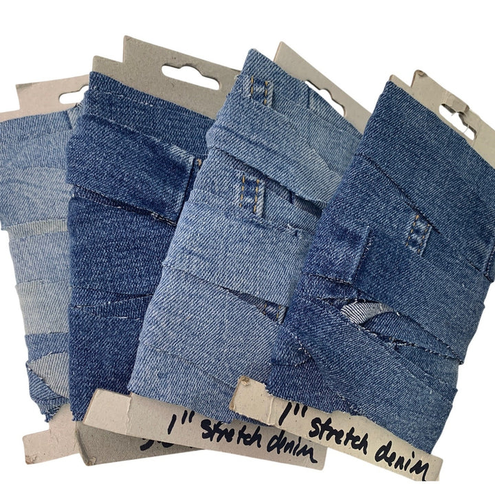 14yds Handmade Upcycled 1" Hand Cut Stretch Denim Blue Jean Craft Ribbon Yarn