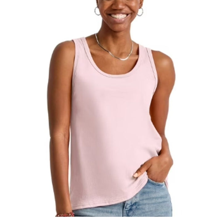 New Hanes Womens Small Essentials Solid Pale Blush Pink 100% Cotton Tank Top