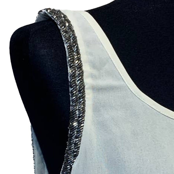 Willow &amp; Clay Womens Medium Sheer Sleeveless Silver Beaded Ivory Dressy Tank Top